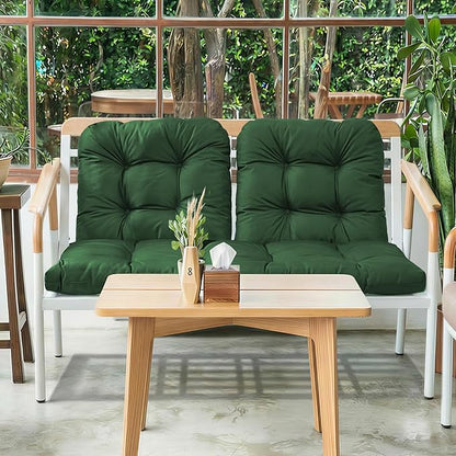 Wicker Chair Cushions of 3 Pieces, Waterproof Cushions for Patio Furniture, Tufted Wicker Outdoor Furniture Cushions, 1 Patio Loveseat Cushion and 2 U-Shaped Cushions, 44"x19"x5", Dark Green