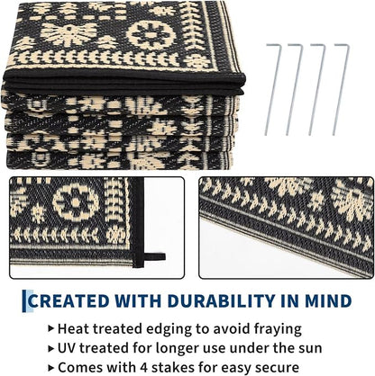 Garvee Reversible Outdoor Rug 6x9 for Patio, Waterproof Outdoor Area Rug, Modern Medallion Indoor Outdoor Rugs, Plastic Straw Rug for RV, Camping, Deck, Vintage Brown