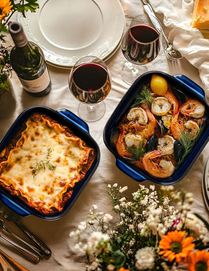 8x8 Baking Pan Ceramic Square Baking Dish with Handle for Brownie 48oz Blue | Deep for Brownie, Lasagna, Roasting and Great for Kitchen Decor