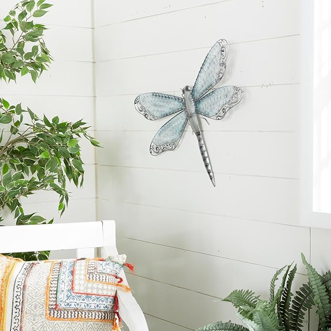 Deco 79 Metal Dragonfly Home Wall Decor Indoor Outdoor Wall Sculpture, Wall Art 25" x 1" x 16", Blue