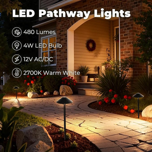 Gardencoin Low Voltage Landscape Lights 12V Outdoor LED Pathway Lighting 4W 2700K Warm White Path Light Waterproof Aluminum Garden Walkway Light with Replaceable Bulb (6.7'' Shade, 20'' Tall), 4 Pack