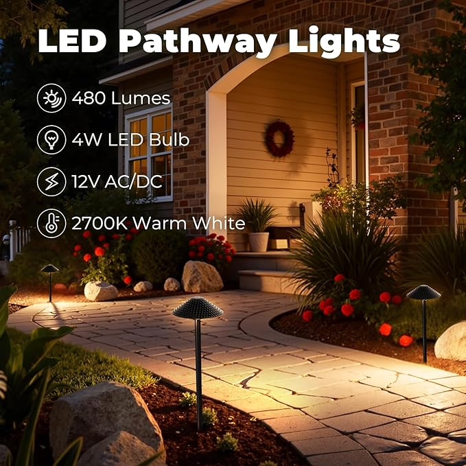 Gardencoin Low Voltage Landscape Lights 12V Outdoor LED Pathway Lighting 4W 2700K Warm White Path Light Waterproof Aluminum Garden Walkway Light with Replaceable Bulb (6.7'' Shade, 20'' Tall), 12 Pack