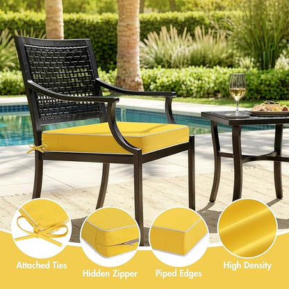 MIULEE Yellow Outdoor Chair Cushions Set of 2, 19x19x3 Inch Waterproof Patio Seat Cushions for Outdoor Furniture Couch Sofa, 3 Year Color Fastness High Density Foam with Adjustable Ties