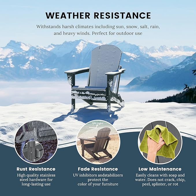 Westin Outdoors Laguna WO Outdoor Adirondack Folding Patio Chairs 8 PCS Set Retro Beach Aesthetic for Backyard, Lawn, Patio, Deck, Garden, Weather Resistant Polyethylene Plastic Lounger (Gray)