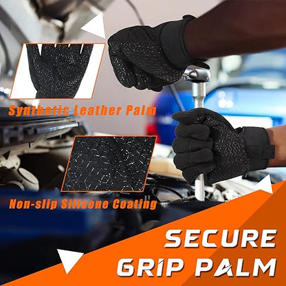 HANDLANDY Grip Work Gloves for Women Men, Safety Utility Yard Working Gloves, Flexible Touch Screen Mechanics Gloves (Black-Grip, Small (Pack of 3))