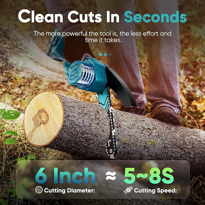 Mini Chainsaw- 6 Inch Electric Mini Chain Saw Cordless Battery Powered One-Hand Tree Trimming Saw with 2 Batteries, Portable Gardening Gadgets for Men, Unique Birthday Gifts for Dad Grandpa (Blue)
