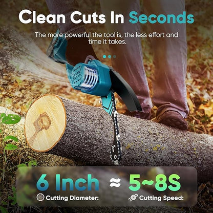 Mini Chainsaw- 6 Inch Electric Mini Chain Saw Cordless Battery Powered One-Hand Tree Trimming Saw with 2 Batteries, Portable Gardening Gadgets for Men, Unique Birthday Gifts for Dad Grandpa (Blue)