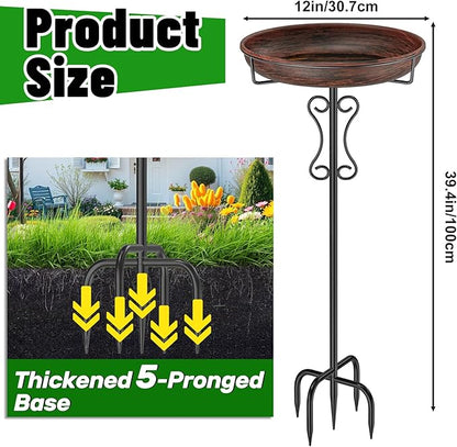 Metal Bird Bath for Outside,Upgraded 5 Pronged Base Birdbath & Feeder Bowl,Vintage Freestanding Birdfeeder for Garden Patio Yard Lawn Decor (Vintage Bronze)