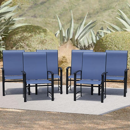 Patio Dining Chairs Set of 6, Outdoor Dining Chairs with High Back, Metal Outdoor Chair Set with Comfort and Durability, Patio Chair for Deck Lawn Kitchen Garden Backyard, Blue