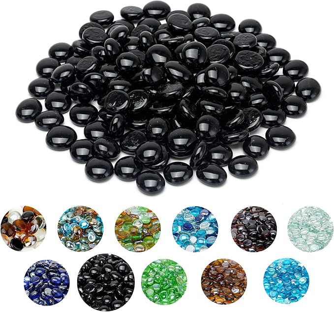 Skyflame 10-Pound Fire Glass Beads for Fire Pit Fireplace, 1/2-Inch Size Onyx Black Reflective Decorative Blended Fireglass Drops for Landscaping