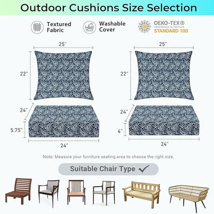 Outdoor Cushions for Patio Furniture,Outdoor Seat Cushion Set 24 x 24 x 5.75 Inch,Waterproof & Fade Resistant Outdoor Chair Cushions,Patio Chair Cushion, Green Paisley