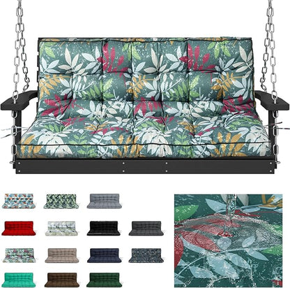 Swing Replacement Cushions with Backrest, 2 or 3 Seater Waterproof Non-Slip Overstuffed Swing Pad, Indoor/Outdoor Bench Cushion for Porch Chair Swing Garden Furniture (Flower color, 40 * 63 in)
