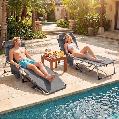 GYMAX Tanning Chair, 3 in 1 Sun Bathing Lounge Chairs with Face/Arm Holes & Side Pocket, Portable Lightweight Face Down Layout Tanning Chair for Outside, Beach, Backyard, Poolside (1, Grey)