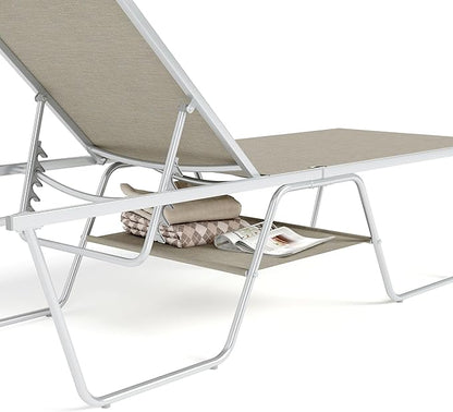 Sophia & William Outdoor Chaise Lounge Chair Set of 2, 78" Long Reclining Lounge Chairs with 5 Adjustable Backrest, Oversized Patio Chaise Lounge Chair for Outside Poolside Beach Yard, Grey