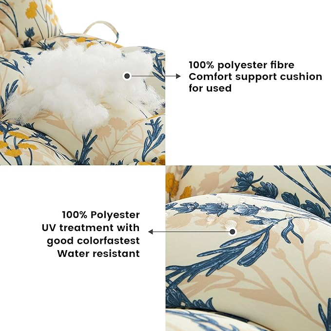 ARTPLAN Seat/Back Outdoor Chair Cushion,Set of 4 Patio Chair Cushion with Tie,Tufted Replacement for Patio Furniture,40x20x4 Inches,4 Count,Floral