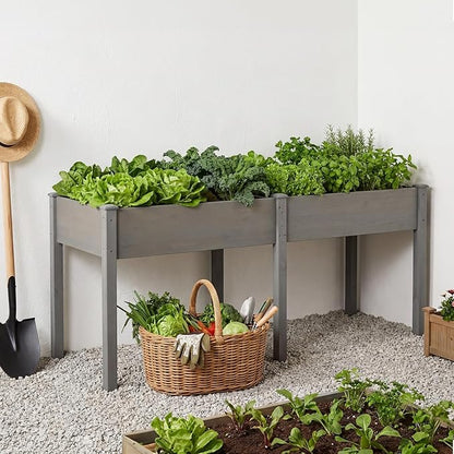 NEWBULIG Raised Garden Bed with Legs 72x23x30in,Elevated Wood Planter Box Stand for Outdoors Garden Balcony Courtyard, Natural Wood 600 Pound Capacity for Planting Herbs Flowers Vegetables, Grey