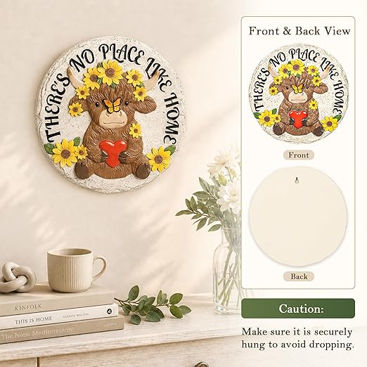 GIGALUMI Garden 10" Stepping Stones Outdoor, High Land Cow Grandma Garden Stones, Hand Print Garden Decorations Walkway, Round Highland Cow Decorative Stepping Stone, Gifts for Grandma, Mom, Sister