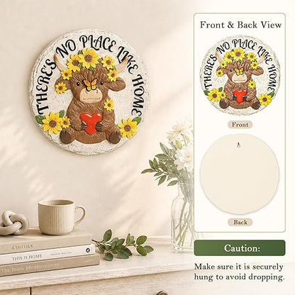 GIGALUMI Garden 10" Stepping Stones Outdoor, High Land Cow Grandma Garden Stones, Hand Print Garden Decorations Walkway, Round Highland Cow Decorative Stepping Stone, Gifts for Grandma, Mom, Sister