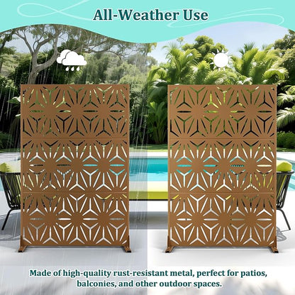 Metal Privacy Screen Outdoor Privacy Screen, Freestanding Fence Panel for Outside, 72''H×47''W, Decorative Screen Panel for Backyard/Patio/Deck
