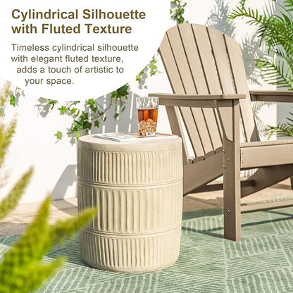 Giltzhome Decorative Garden Stool, 18.5" H Antique End Side Table Planter Stand for Garden Patio Lawn Home Indoor Outdoor, Cream White