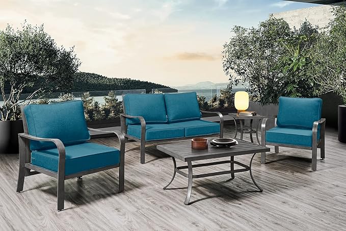 ARTPLAN Olefin 24x24 Deep Seat Patio Cushions for Outdoor Furniture,Extra 6 inch Thick,Back 18"x24",Removable,Replacement,Solid/Floral,Outdoor/Indoor,Peacock