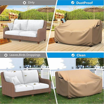 Heavy Duty Patio Sofa Cover, Mrrihand 2-Seater Outdoor Sofa Loveseat Cover, Outdoor Patio Furniture Cover with Air Vent and Handles, 90" W×34" D×32" H, Brown