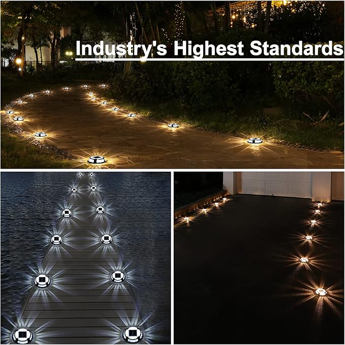 VOLISUN Solar Deck & Driveway Lights, 12 Pack 2-in-1 Color (White/Warm White), Waterproof, Pathway Markers