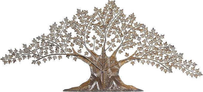 Deco 79 Metal Tree Home Wall Decor Indoor Outdoor Wall Sculpture with Leaves, Wall Art 93" x 2" x 41", Brown