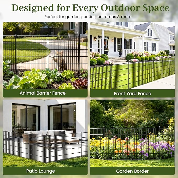 5 Panels No Dig Decorative Outdoor Garden Fence for Yard, 32 in(H) X 11.8 ft(L) Animal Barrier Fencing Rustproof Metal Wire Panel Border for Dog, Rabbits, and Patio Temporary Ground Stakes