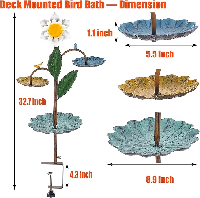 Deck Bird Feeder for Outdoors, Decorative 3 Bird Feeder Bowl Tray for Balcony Railing Outside