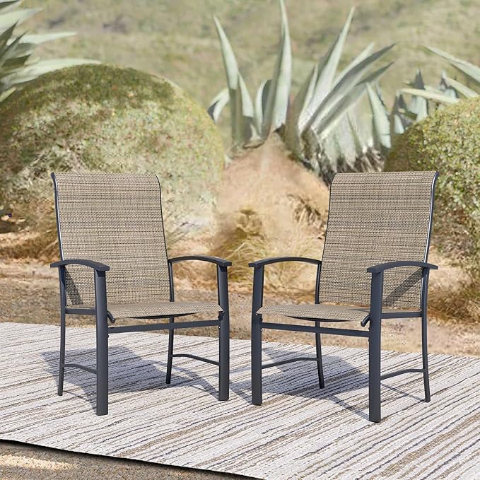 Patio Dining Chairs Set of 2, Outdoor Dining Chairs with High Back, Metal Outdoor Chair Set with Comfort and Durability, Patio Chair for Deck Lawn Kitchen Garden Backyard, Mocha
