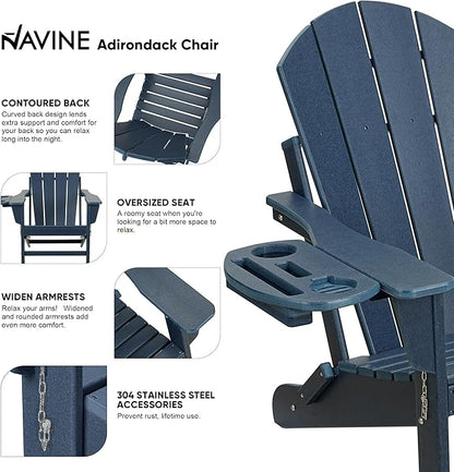 Adirondack Chair Set of 6, HDPE Folding Adirondack Chair with Multifunctional Cup Holder, Weather Resistant Fire Pit Chair for porches, patios, poolsides, Decks.