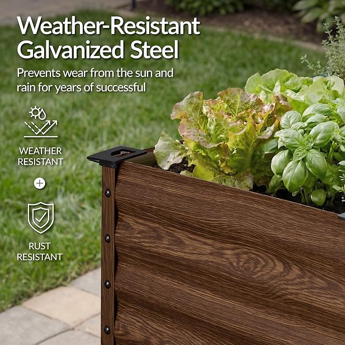 Best Choice Products 72x24x30in Non Toxic Galvanized Raised Garden Bed, Metal Elevated Planter Box, Vegetable Garden, 100% Non Toxic Materials - Dark Brown Wood Grain