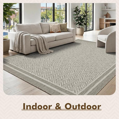 MontVoo-Outdoor Rug-Patio Rug 8x10 Polypropylene Indoor Outdoor Rugs Outdoor Carpet for Patio Deck Balcony Porch, Textured Weave, Durable for High Traffic, Fade-Resistant, Boho Farmhouse Silver Grey