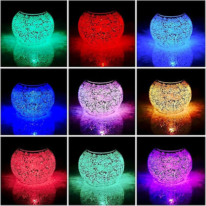 Waterproof Color Changing Table Lamp, Solar Powered Mosaic Glass Ball LED Garden Lawn Night Light Lamps, Party Lights for Home,Yard, Indoor,Outdoor Decoration Lights (Silver)