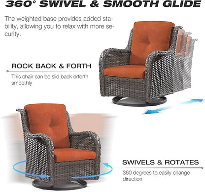 Joyside 5 Piece Outdoor Patio Furniture Set Wicker Conversation Bistro Set Swivel Rocking Chairs with Side Table and Ottomans for Backyard, Porch, Deck(Mixed Grey/Orange)