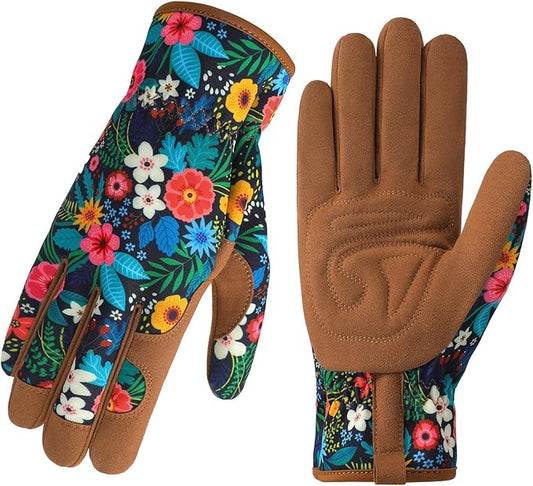 Trifabricy Gardening Gloves for Women, Breathable Leather Garden Gloves with Grip, Thorn-Proof Puncture-Resistant Work Gloves