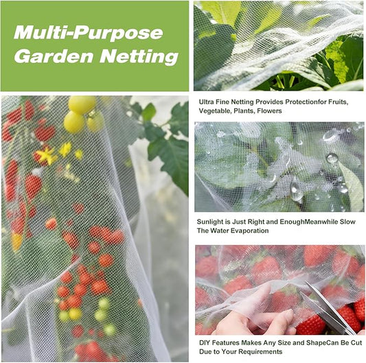 Ultra Fine Garden Netting,10'x49' Plant Netting Pest Barrier for Garden Protection Row Cover Raised Bed Screen Mesh Greenhouse Mosquito Net, Protecting Tree Plants Vegetable Flowers Fruits