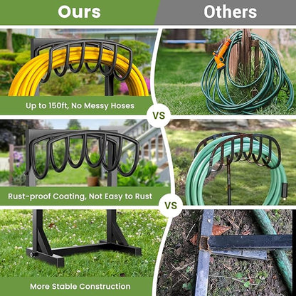 Pattiumo Garden Hose Holder Stand, Heavy Duty Freestanding Metal Hose Holder with 4 Spikes, Hose Reel Alternative Holds up to 150 ft for Yard Lawn Garden Patio