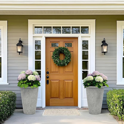 20" Resin Planters for Plants Tall Large Flower Pots Set of 2 Heavy-Duty Garden Pot Handmade Fluted Texture Weather-Resistant for Year Round Indoor Outdoor use, Vintage Gray