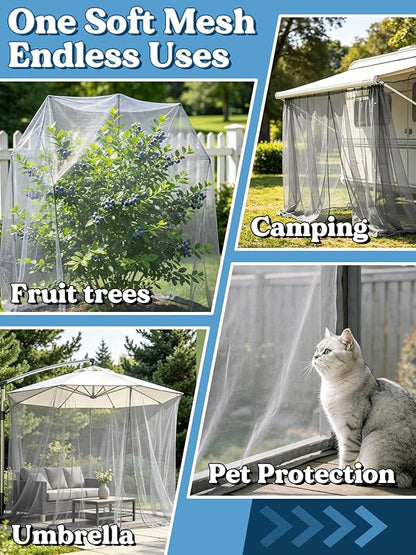ANPHSIN 33x10Ft Ultra fine Mosquito Net for Patio - Mesh Netting Screen for Outdoor Garden Porch Balcony, Protects Skin & Plants from Bugs, Birds, Gray