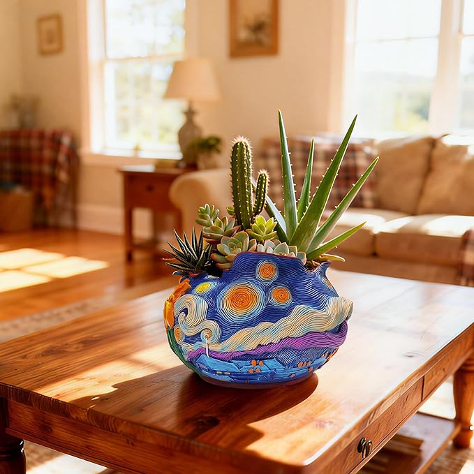 Flower Starry Sky Plant Pots-Cute Unique Flower Pots with Drainage Hole, Resin Planters for Indoor Outdoor Succulent Planter, Plant Gifts for Mother's Day, Birthday, Christmas