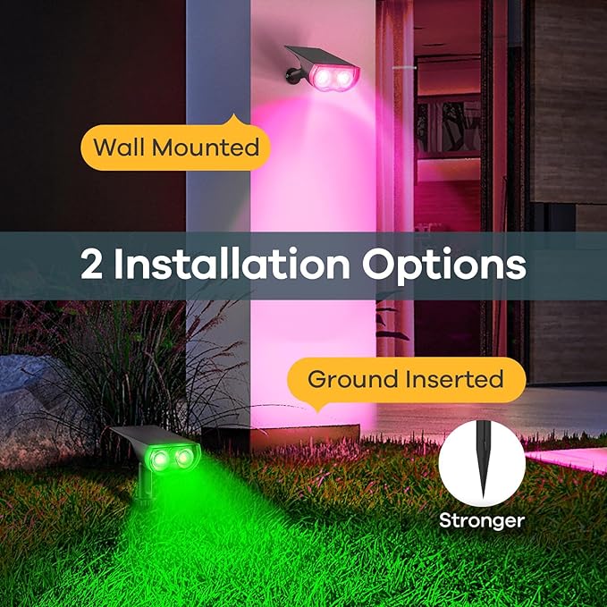 Linkind Solar Lights Outdoor Waterproof IP65, StarRay RGB Solar Spot Lights Outdoor, Color Changing Outdoor Solar Lights for Yard, Garden, Pathway, Holiday Decor (Multicolor, 4 Pack)