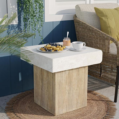 SUNBURY Outdoor Concrete Coffee Table, 20" W Patio Dining Table, Outdoor Table Square in Antique Beige Coffee Table for Patio, Garden, Backyard
