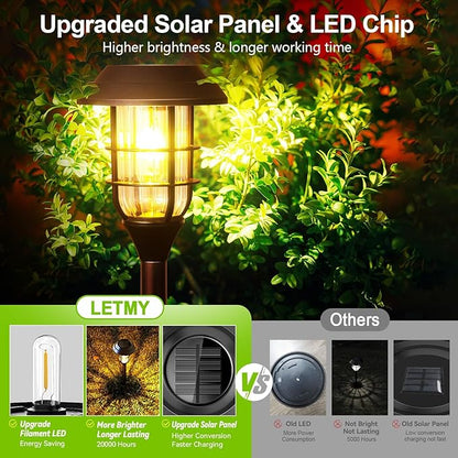 LETMY Solar Pathway Lights Outdoor, 12 Pack Bright Solar Lights Outdoor, IP65 Waterproof Auto On/Off Garden Lights Solar Powered Landscape Lighting for Yard Patio Walkway Driveway Pathway - Black