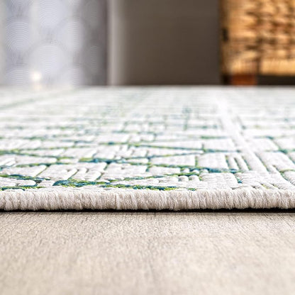 JONATHAN Y Moroccan Geometric Indoor Outdoor Area Rug 9X12 Green/Ivory, Ourika Textured Weave for Backyard, Patio, Porch, Easy-Cleaning, High Traffic, Pet-Friendly, Non-Shedding (SMB108R-9)