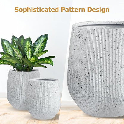 16.5"H x 15"D Ribbed Corso Fiberstone Round Planter - Christmas Tree Planter, Weather Resistant for Indoor & Outdoor Use, Included 2 Extra Coco Mats (Ribbed Speckled White,11.5" Pot Opening)
