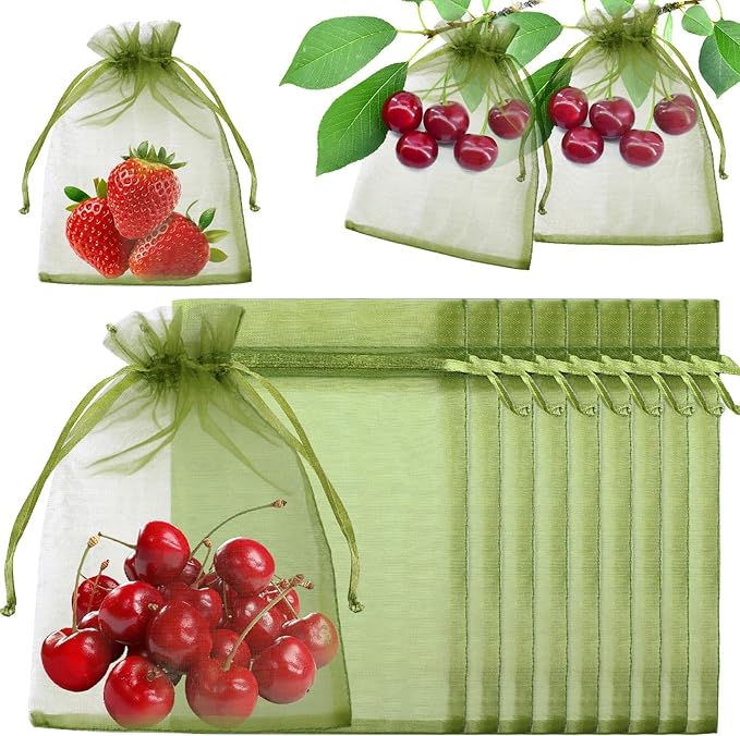 100Pcs Fruit Protection Bags, Garden Plant Fruit Netting Cover Bags, Drawstring Mesh Fruit Protectors Barrier for Apples, Tomatoes, Fruit Trees, Veggies Garden(4x6 Inch)