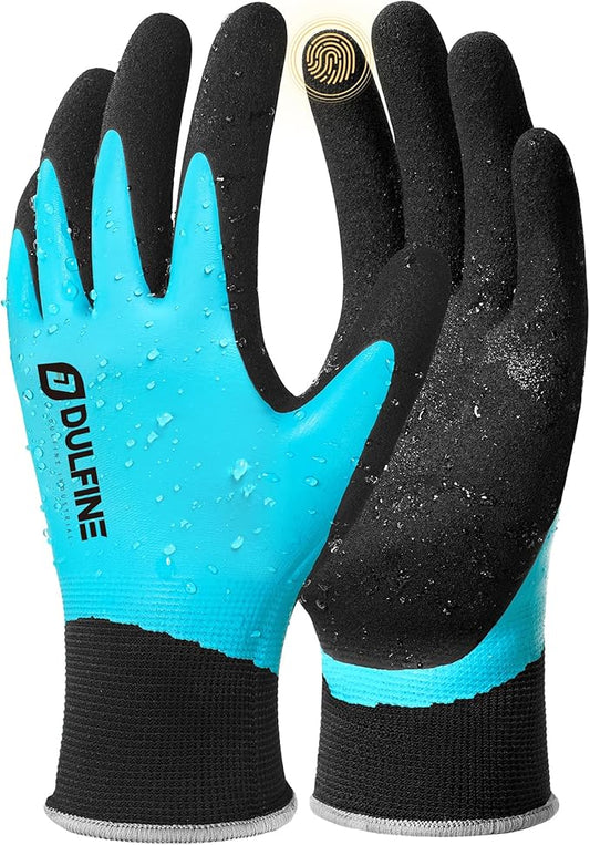 DULFINE 100% Waterproof Winter Work Gloves for Men and Women,Foam Latex Coated and Thermal Insulated Gloves for Cold Weather