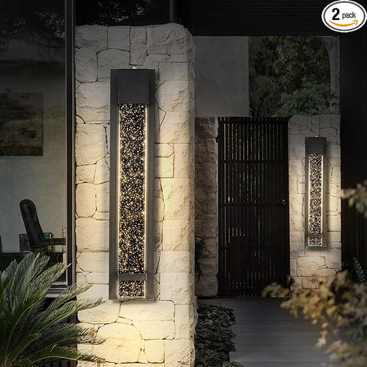ASD LED 24" Bubble Glass Wall Light Fixture, Outdoor Dusk to Dawn Sconce | 3CCT, Waterproof, Photocell, ETL Listed | 12W 500LM 3000-5000K 120V | Exterior Lantern, Porch Lighting | Black, 2 Pack